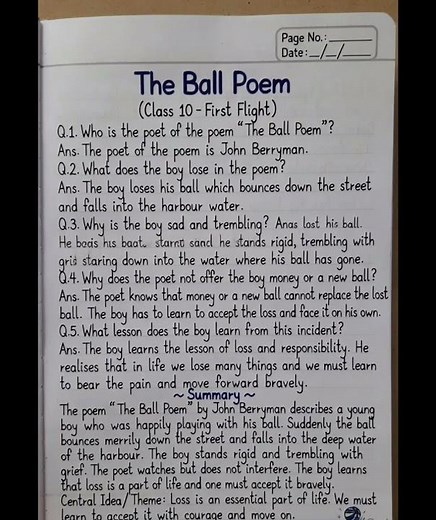 class 10th english, Ball poem summary and question answer #rbseboard #education #stateboard