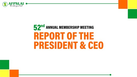 Watch the Report of the President & CEO for the year 2023 during AFPSLAI's 52nd Annual Membership Meeting last May 25, 2024 (Saturday). #AFPSLAIWeValueYourTrust | Armed Forces and Police Savings and Loan Association, Inc