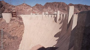 Concrete Arch-gravity Dam Of Hoover Dam In The Black Canyon Of The Colorado River, USA. Wide Shot