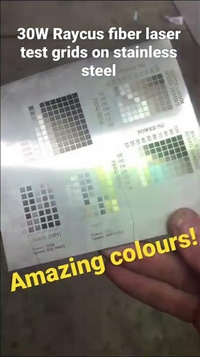 How to laser engrave in colour! Test grid of varying hatch settings & frequency on stainless steel!