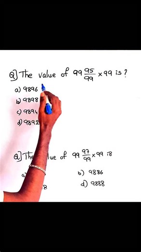Akshay on Instagram: "🔥 99 Fraction × 99 Trick | Fast Calculation for Exams 💯 Still solving 99 × fraction questions using long methods? ❌ Here’s a super-fast maths trick to solve 👉 99 95/99 × 99 👉 99 97/99 × 99 in just seconds ⚡ ✨ Perfect for SSC, Banking, Railways, Defence & all competitive exams ✨ Boost your speed + accuracy ✨ Learn how small fractions near 100 make calculations easy 📌 Watch till the end & try similar questions yourself 💾 Save this reel for quick revision 👥 Share with f