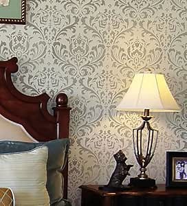 Cutting Edge Stencils Anna Damask Wall Stencil - Large Wall Stencils for Painting - DIY Damask Accent Walls - Wallpaper Alternative for Home Decor