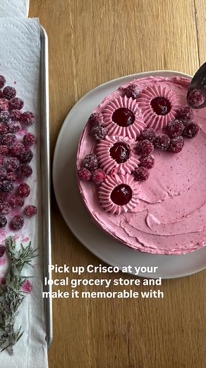 4.5K views | Let’s make this Cranberry Layer Cake with Crisco®! It’s naturally pink thanks to homemade cranberry jelly, which I just love. Crisco makes soft and fluffy cake layers and the dreamiest frosting. Pick up Crisco at your local grocery store and make it memorable with Crisco! You can find my recipe at Crisco.com/recipe | bethcakes | Facebook