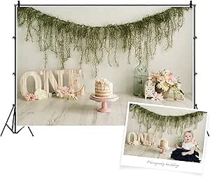 5x3ft Polyester First Birthday Backdrop Cake Smash Floral Rustic Flower Baby Girl 1st Birthday Backdrop House Interior First Birthday Photography Background for Newborn YouTube Photo Prop