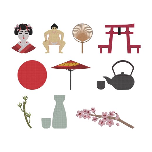 Japanese Embroidery Design, Geisha, Sumo, Sakura, Torii Gate Machine Embroidery File, 10 Design, 6 Size, Instant Download - Etsy