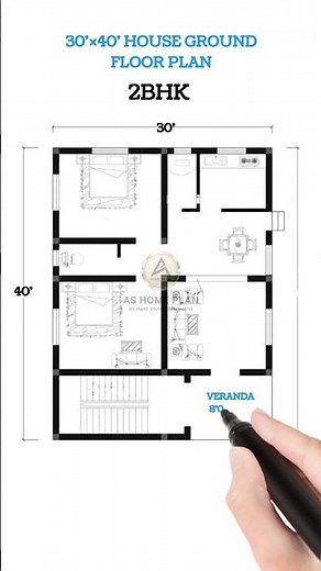 30×40 Feet 2 Bedroom House Plan | AS HOME PLAN #homeplan #floorplan #shortviral