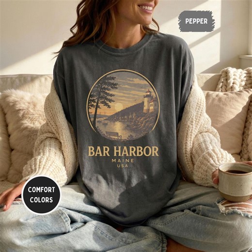 Bar Harbor Maine Lighthouse Vintage Travel Shirt, Coastal Harbor Sunset Graphic Tee, Acadia Inspired Comfort Colors 1717 - Etsy Australia