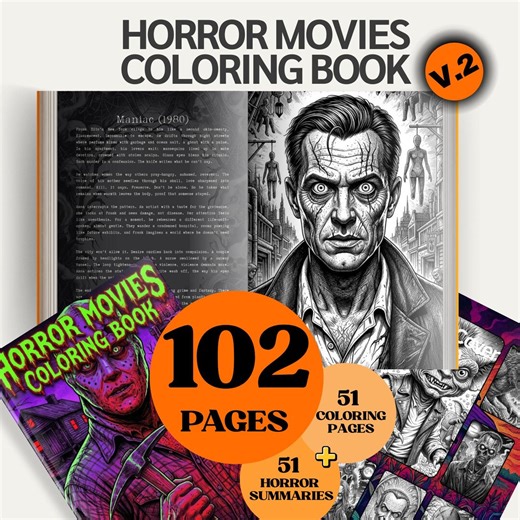 Spooky Horror Coloring Book for Adults – Vol 2 | 102 Pages | Creepy Movie-inspired Scenes   Dark Summaries | Digital Coloring Book PDF   PNG - Etsy