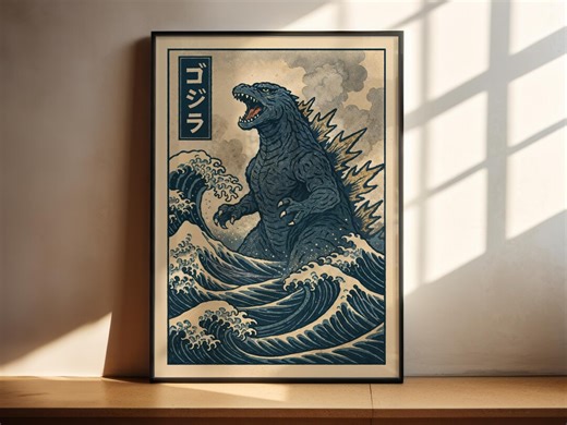 Godzilla Poster | Great Wave of Zilla Poster | Japanese Wall Art | Anime Style Print - Etsy