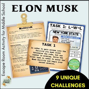 Elon Musk Escape Room Activity | Famous Inventors STEM Challenge (Grades 6–7-8)