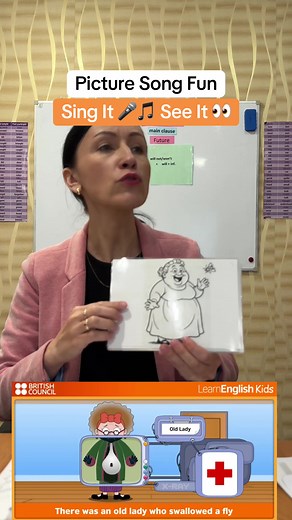 Watch as I sing ‘There Was an Old Lady Who Swallowed a Fly’ and point to pictures to show the story step-by-step and make it interactive! #interactive #eslactivities #eslteaching #picture
