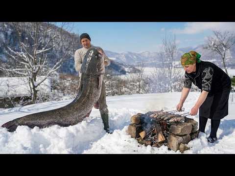Giant Catfish on the Grill! Traditional Open Fire Cooking in the Village