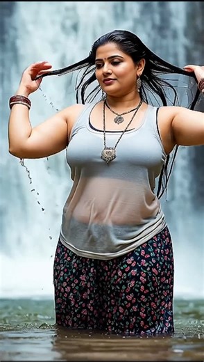 A very beautiful woman is having fun bathing in the water of the fountain#naturalbeauty#saree