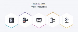 Download Video Production 25 FilledLine icon pack including reel. movie. video. film. play for free