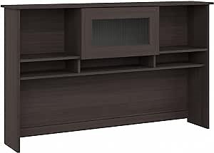 Bush Furniture Cabot 60W Desk Hutch in Heather Gray, Attachment with Shelves and Cabinet for Home Office
