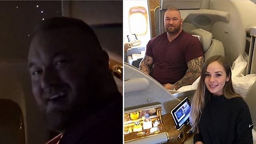 Thor Björnsson and Kelsey Henson fly first class after wedding