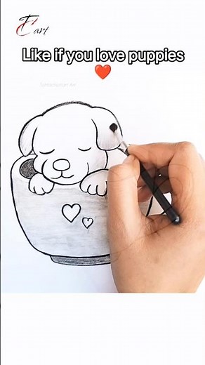 How to Draw Cute Sleeping Puppy in Cup 🐶☕ | Easy Drawing #shorts #viral #drawing