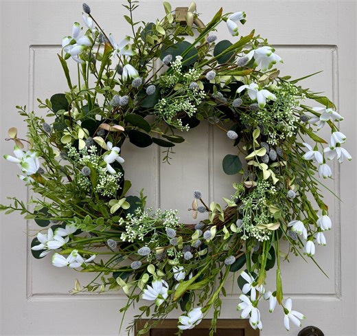 Spring Snowdrop Wreath, Eucalyptus and Pussy Willow Rustic Wreath for the Front Door - Etsy