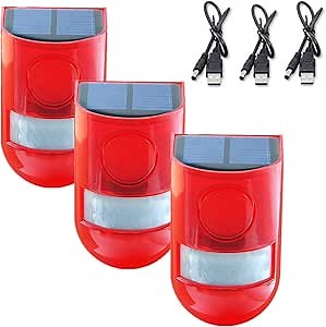 ChunHee Solar Sound & Light Alarm Outdoor Motion Sensor 129db Siren Sound Alert & 6LEDs Flash Warning Security Alarm System for Villa, Farm, Chicken Coop,Yard, Garden
