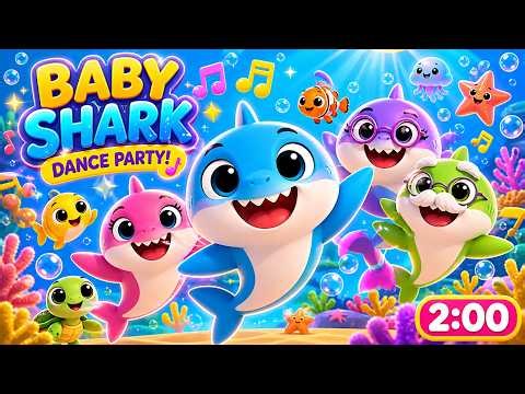 Baby Shark Dance Party 🦈🎵 | Fun 3D Kids Song | Family Sharks Sing & Dance (2 Minutes)