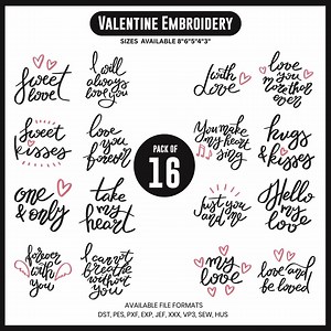 Valentine Embroidery Designs | Love Quotes Machine Embroidery Pattern | Romantic Heart Embroidery | Instant Download - Etsy