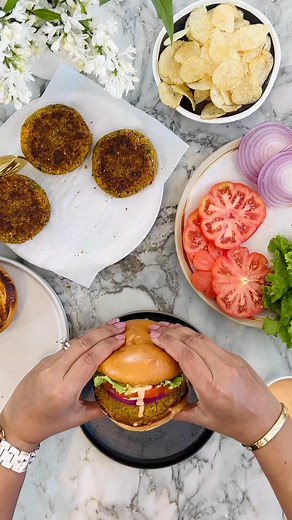 11K views · 51 reactions | Satisfy your burger cravings in the best way with these easy, and utterly delicious Masala Chickpea Burgers! Recipe linked in comments. #ministryofcurry #healthyrecipes #memorialdayweekend #burgers | Ministry of Curry | Facebook