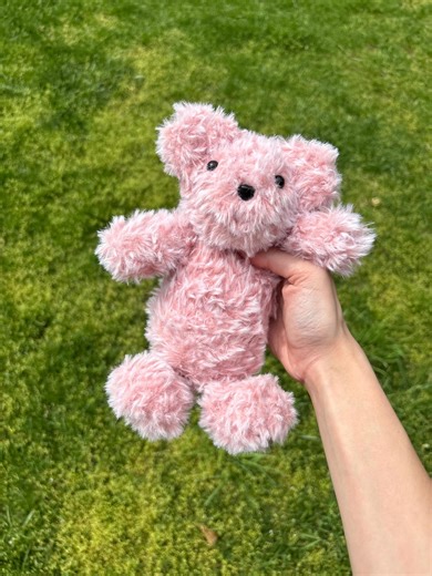 Fluffy Crochet Bear Plushie | Handmade Pink Teddy Bear - Etsy