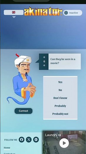 Trying out the new Akinator app if you want to try just go to chrome or google then search Akinator