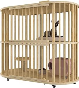 Wooden Cat House Large Cat-Cage - Cat Furniture with Scratching Post, Large Capacity Cat Villa with Wheels and Escape Door for Homes Pet Stores Pet Hospitals Cats