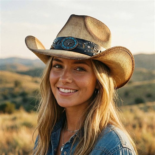 Bull Medallion And Stud Band Straw Cowboy Hat