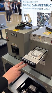 Wiped. Shredded. Secure. 🔒 A quick look at Data Security, Inc.’s destruction systems from Data Center World. #DataDestruction #DataSecurity #HardDriveDestruction #TechDemo #CyberSecurity | StorageReview