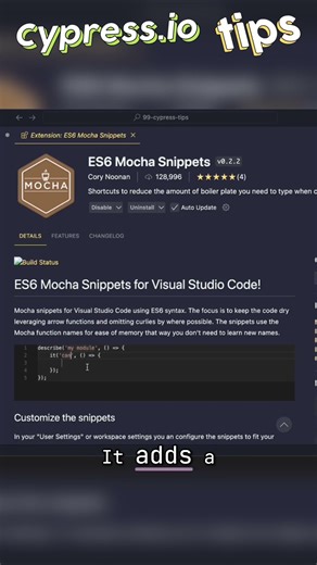 VS Code Tip: Turbocharge Testing with ES6 Mocha Snippets #shorts