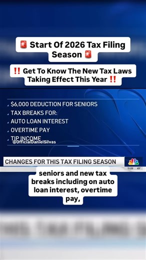 Daniel Silvas on Instagram: "🚨 Breaking News 🗞️ 🚨 2026 Tax Filing Season is here! The IRS began accepting 2025 tax returns on January 26, 2026, with most filers due by April 15, 2026. Reported by NBC LA @nbcla and Darsha Phillips @darshaphilips , - Because of the One Big Beautiful Bill (signed in 2025), new deductions may lower your taxes or boost refunds for 2025–2028, including: • No tax on qualified tips • No tax on qualified overtime pay (up to $12,500 individual / $25,000 joint, phases o