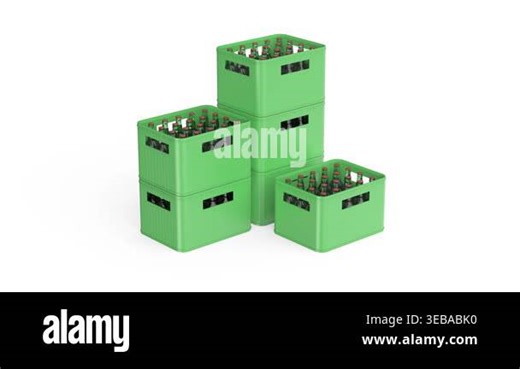 Green crates with beer bottles on white background Stock Video Footage - Alamy