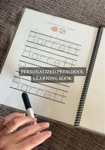 This personalized preschool learning book is perfect for helping little ones get ready for school! Each book is customized with your child’s name and favorite theme, plus pages to practice letters, numbers, shapes, and tracing their own name. The laminated dry-erase pages make it completely reusable — fun, interactive, and mess-free learning made just for them! @littlelearningbookco #PersonalizedLearningBook #PreschoolActivities #ToddlerLearning #EarlyEducation #DryEraseBook