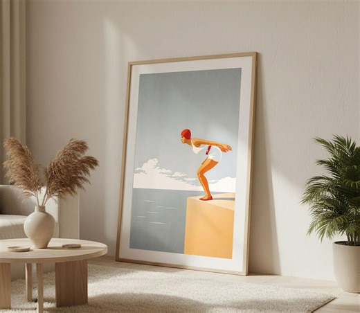 Diver Poster, Retro Swimming Pool Wall Art, Art Deco Print, Vintage Beach Illustration, Bathroom Wall Art(digital Download) - Etsy