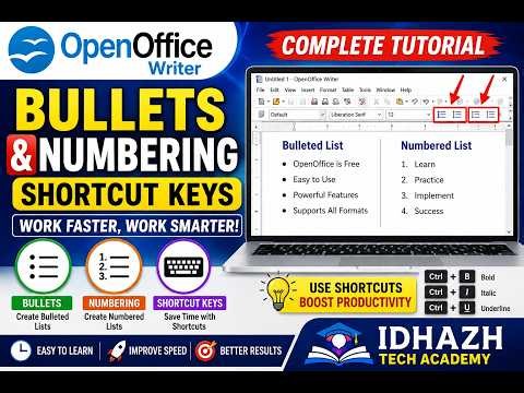 openOffice Writer bullets ,numbering and shortcut keys for beginner Tutorial
