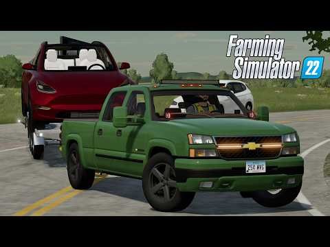 FS22 - 2006 Chevrolet Silverado 2500HD HAULING TESLA - NEW Car mod for Farming Simulator 2022