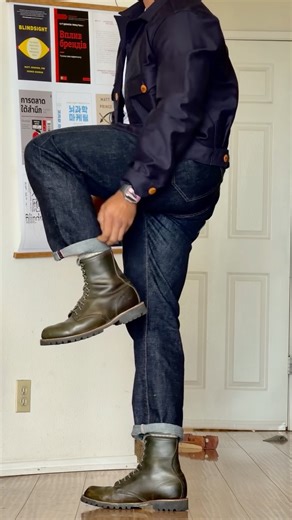 Boots Patina | Wide leg jeans = supreme comfort thanks to the generous rise/seat. Paired w Freenote’s moleskin jacket n green CXL Thorogood boots (from... | Instagram