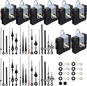 DOITOOL 8Pcs Quartz Clock Mechanism Replacement Kit Non-Ticking Silent Clock Mechanism with 8 Clock Hands Set for Clock Repair DIY Replacement (13mm+18mm)