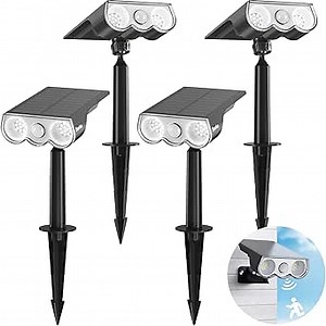 Barrina Solar Spot Lights Outdoor Motion Sensor - 3 Modes Solar Motion Lights Outdoor Waterproof, Outdoor Solar Spot Lights for Yard, Garden, Pathway, Bright White, 2-in-1 Wall/Ground Mounted, 4-Pack
