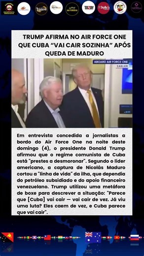 Trump afirma no Air Force One que Cuba “vai cair sozinha” após queda de Maduro
