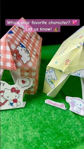 Watch the full origami tent folding tutorial on my channel! ⛺️ #paperfolding #origamicraft #sanrio