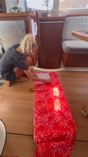 197K views · 3.5K reactions | Today’s classroom…. is flat as a tack ⛵️ . Despite being mid ocean, there is zero wind and swell… which is a perfect opportunity to get the sewing machine out and the creative juices flowing. . Upcycling ♻️ and creating some one off Christmas ’s . #creative #day . . . . . . . . . . . | Sailing with six | Facebook