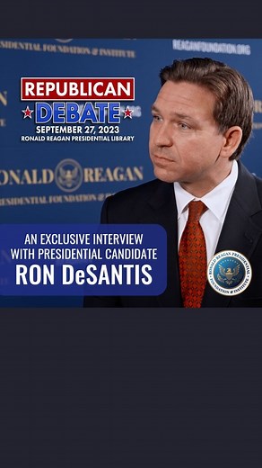 Florida Governor @rondesantis sits down for an EXCLUSIVE interview with Ronald Reagan Foundation CEO @david.trulio ahead of the Reagan Library GOP debate. To watch the full interview, visit the link in our bio and select YouTube.com/Reaganfoundation . . . . . . . #rondesantis #GOPDebate #ReaganFoundation #Governor #PresidentialCandidate #Florida #Debate #Exclusive #ReaganFoundation | The Ronald Reagan Presidential Foundation and Institute