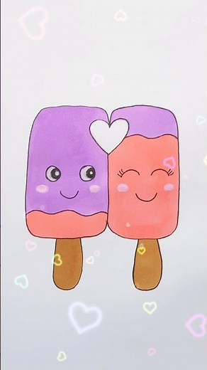 How to draw a cute ice cream couple 💜🍦 Step by step drawing for kids