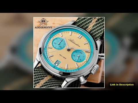 ADDIESDIVE Mens Quartz Chronograph Watch Luminous Bubble Glass 100m Waterproof Nylon Strap Watches