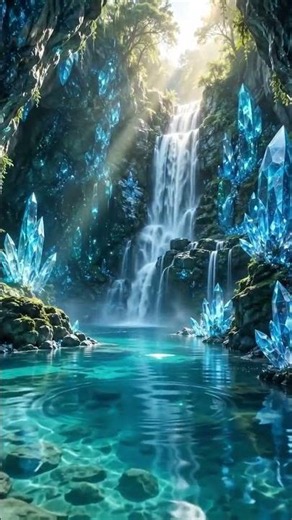 Crystal Cave Waterfall 💎🌊 | Cozy Fantasy Worlds #crystals #fantasy #relax