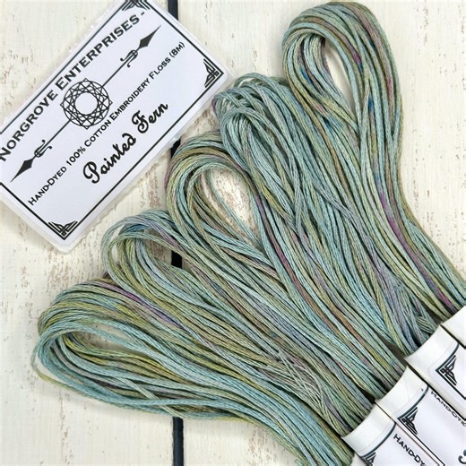 Painted Fern Variegated Embroidery Floss Hand Dyed Embroidery Thread in Shades of Soft Green Blue Grey - Etsy