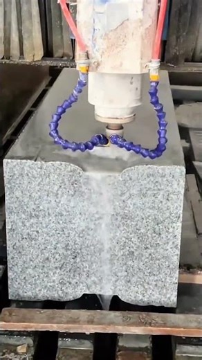 CNC Machine Sculpting Wave Pattern into Granite Block #shorts